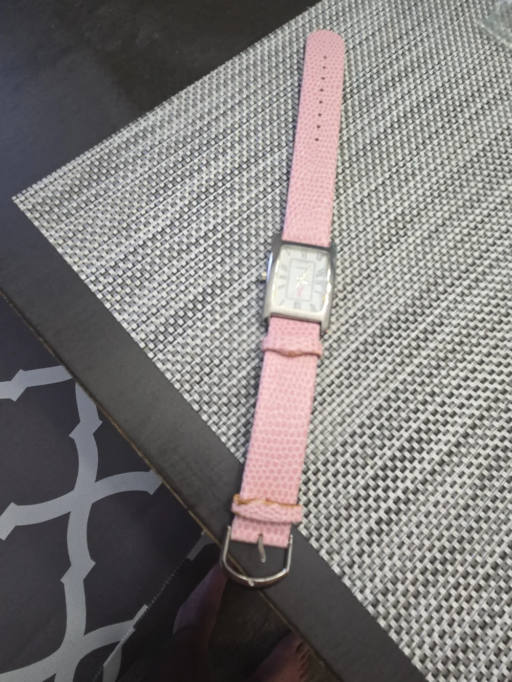Pink Leather Strap Rectangular Face Watch